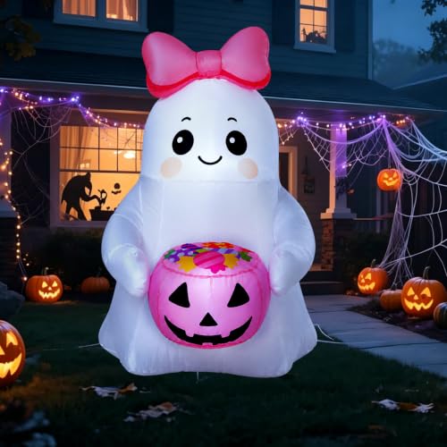 5 FT Pink Halloween Inflatable Ghost Outdoor Yard Decoration