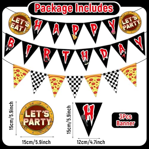 Horror Game Birthday Banner Set - Spooky Checkered Pizza Theme Party Flags