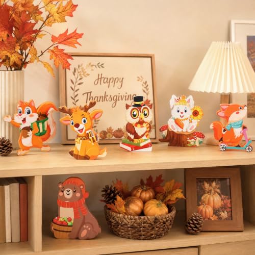 Fall Wooden Animal Decorations Set - Woodland Critters for Autumn Decor