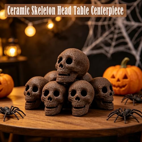 Light Brown Ceramic Skull Fire Pit Decor Set - Reusable Halloween Skeleton Props