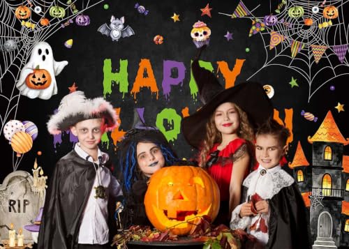 8X6FT Halloween Haunted House Banner with Ghosts & Pumpkins - Spooky Party Backdrop