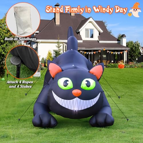 7 FT Black Cat Inflatable Halloween Yard Decoration with Bright LED Lights - Outdoor Blow-Up Halloween Decor