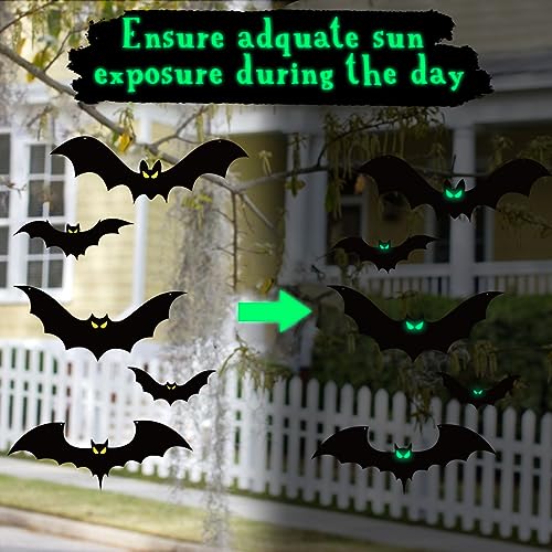 Halloween Hanging Bat Decorations Set - Waterproof Outdoor Flying Bats with Glowing Eyes, 16 Pack