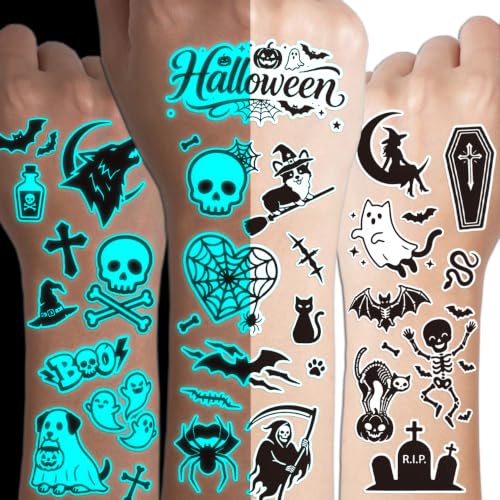 Glow in the Dark Halloween Tattoos for Kids - 280 Mixed Styles, 36 Sheets