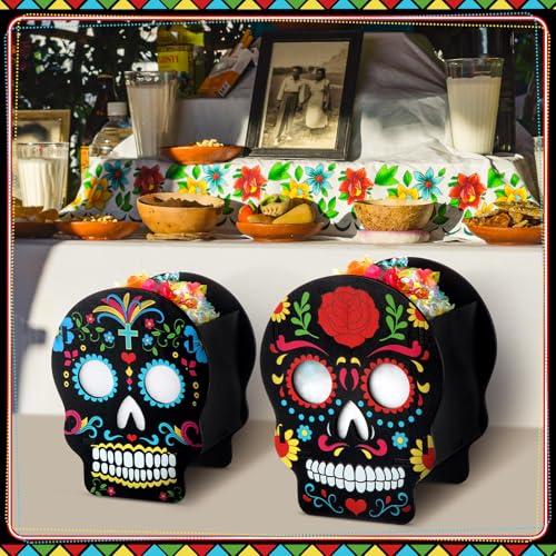 Halloween Sugar Skull Wooden Candy Box Set - Spooky Decor & Storage