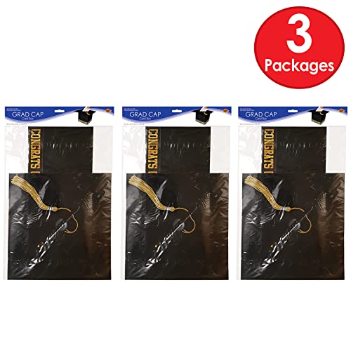 8.5 x 8.5 Inch Black Graduation Cap Gift Card Boxes Pack of 3 - Gold 'Congrats Grad' Design
