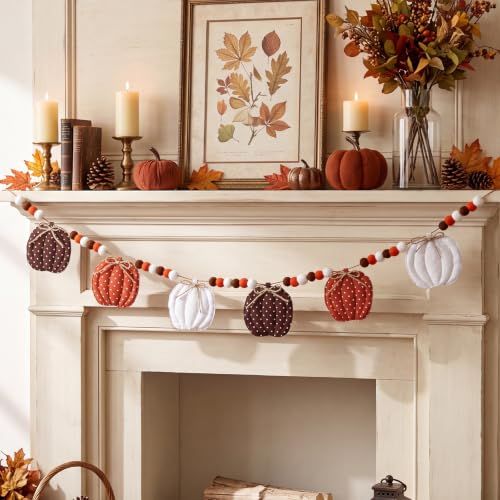 Polka Dot Pumpkin Garland - Fall 6.56ft Rustic Autumn Decor for Home - Polka Dot Pumpkin