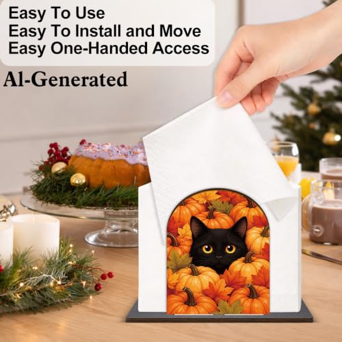 Halloween Fall Decor Wooden Napkin Holder with Cat Pumpkin Design