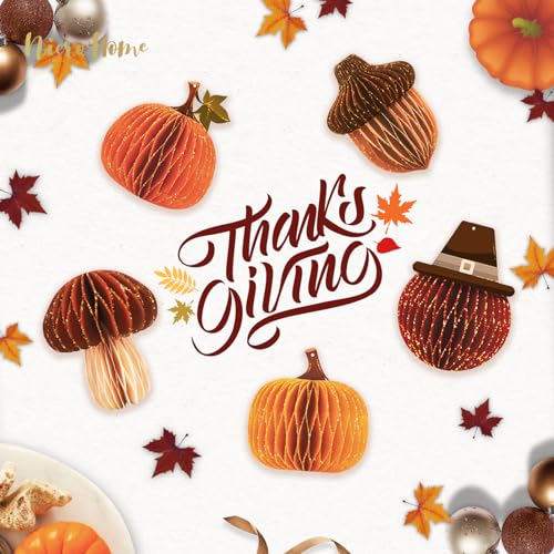 Fall Thanksgiving Honeycomb Ornament Set - 5Pcs Autumn Decor with Orange & Brown Variations