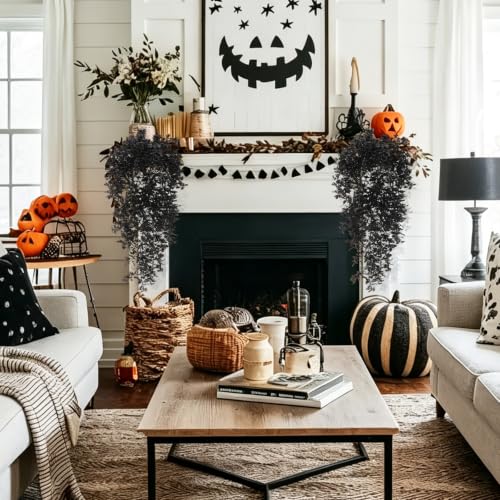 Black Faux Monstera Vines - Hanging Decor for Halloween & Outdoor 4 Pack