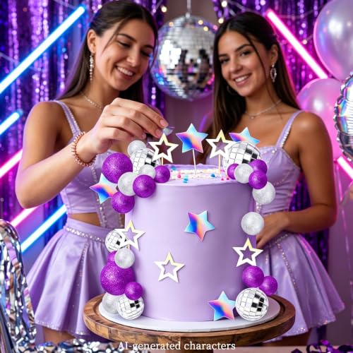 Purple Disco Ball Cake Topper for Birthday Party Decorations - Purple 1