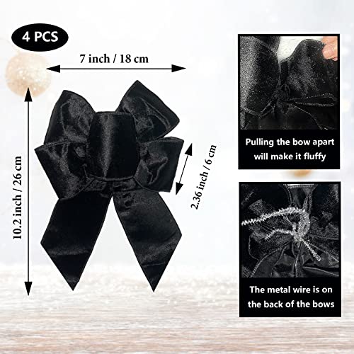 Lakiyfye 4 Pack Black Christmas Bows for Tree & Fireplace Decoration