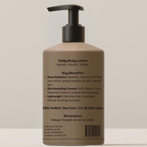 HygieneLab Body Lotion for Men - EWG Verified, Ultra Hydrating & Fragrance-Free | 12oz for Sensitive Skin