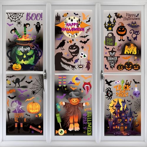 Halloween Window Clings Decals Set - Reusable Ghosts Pumpkins Bats for Party Decor