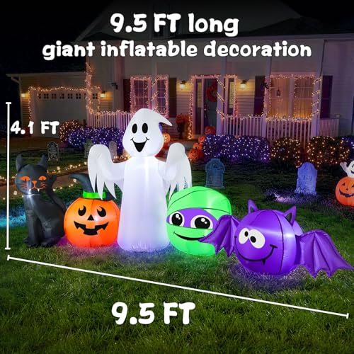 9.5FT Inflatable Ghost & Cat Halloween Decorations with LED Lights - Yard & Party Decor