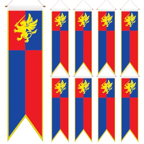 Medieval Castle Flags Set - Blue, Red & Gold Banners for Parties & Events - 8 Pcs (Variation: Blue, Red & Gold / 8)