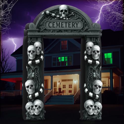 8 Ft Inflatable Halloween Cemetery Arch Decoration - Skull Variation