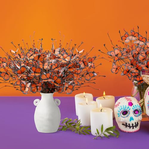 Orange Monarch Butterfly Day of the Dead Decorations - 8 Artificial Floral Picks