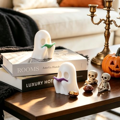 3D Printed LED Ghost Halloween Decor - 5in Indoor Gathering Ornaments - Pack of 2