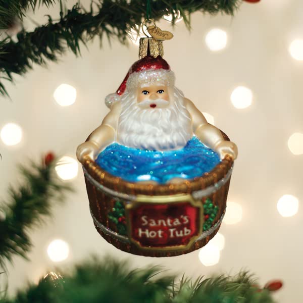 Santa Hot Tub Christmas Ornament - Handcrafted Glass Holiday Decoration