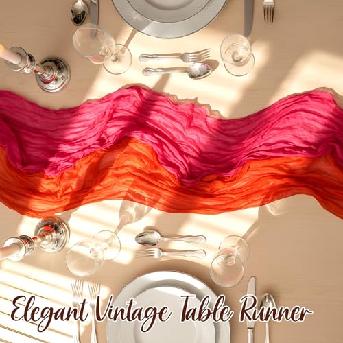 Hot Pink and Orange Cheesecloth Table Runners - 118 Inch, Set of 6, Bright Colors