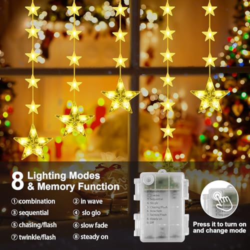 Battery Operated Christmas Window Lights with 46 LEDs & 8 Modes – Stars & Sparkling Decor