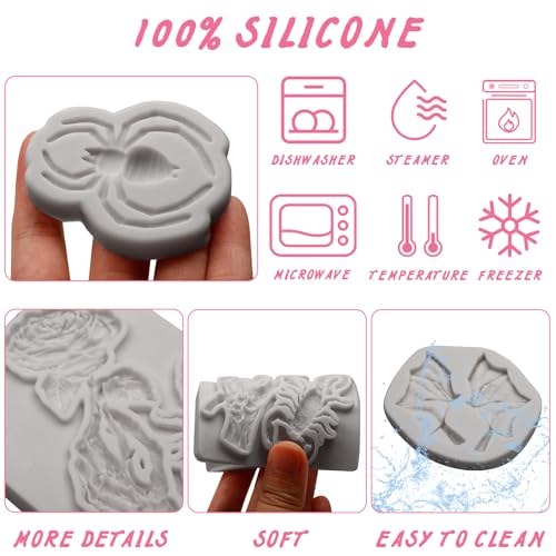 Halloween Silicone Mold Set for Cake Decorating - Spider Web, Skeleton Hand, Bat Wings, Spider Designs