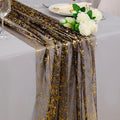 Black Gold Gauze Table Runner Set - 3 Pcs 10 Ft Sparkle Sheer Glitter Mesh