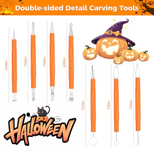 13-Piece Halloween Pumpkin Carving Kit with Stencils - Heavy Duty Stainless Steel Tools