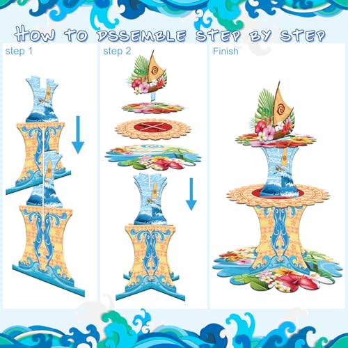 3-Tier Hawaiian Cupcake Stand for Luau Party and Birthday Decorations