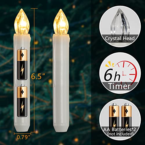 White 12 Pcs Christmas Window Candles with Timer - Flameless Battery Operated LED Taper Candles
