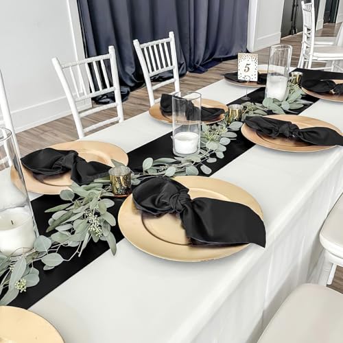 Black Satin Table Runners 20 Pack 12x108 Inch - Elegant Home & Wedding Decor