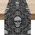 Gothic Skull Table Runner W13xL36 Black Abstract Halloween Damask Skeleton Decor