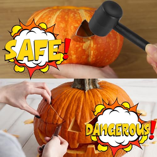 Kids Pumpkin Carving Kit with Stencils LED Candle Lights Halloween Decorations