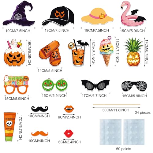 Summerween Photo Booth Props Kit - 34 Pieces for Halloween & Summer Parties