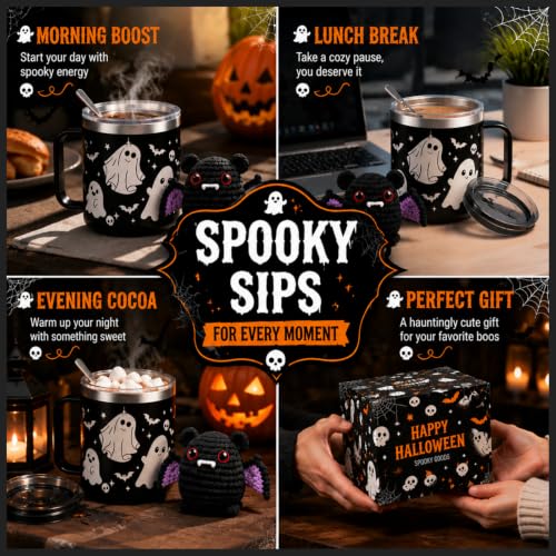 Halloween Ghost Mug - 15oz Stainless Steel Insulated Coffee Cup - Style 3