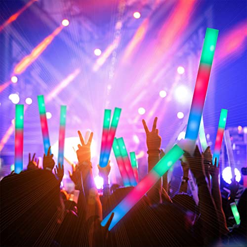 28PCS LED Foam Glow Sticks Bulk Party Pack with 3 Flashing Modes for Events