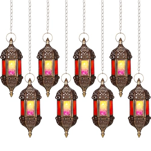 Retisee 8 Pcs Moroccan Hexagon Candle Lantern Holders - Indoor Outdoor Decor