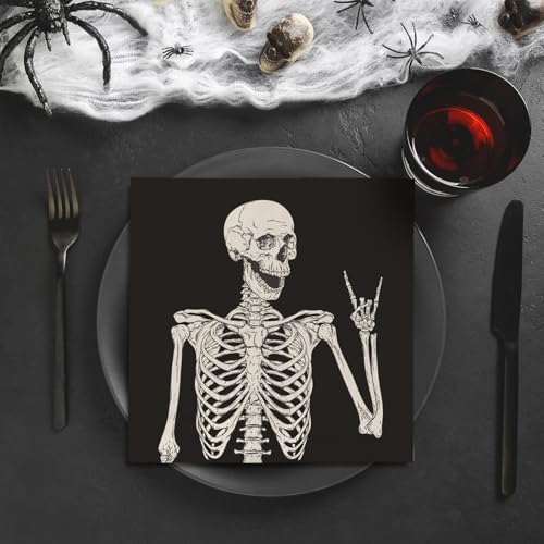 Halloween Skeleton Paper Napkins - 100 Pack Black Luncheon Hand Towels for Party & Table Decor