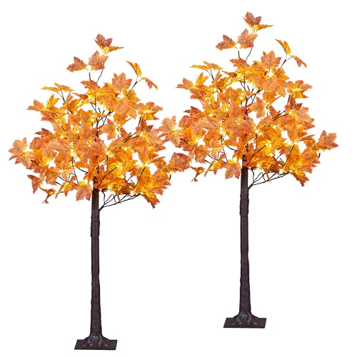 Artificial Fall Maple Tree with 144 Warm White LED Lights - 4FT Orange Indoor Outdoor Decoration - Variation 4FT-2