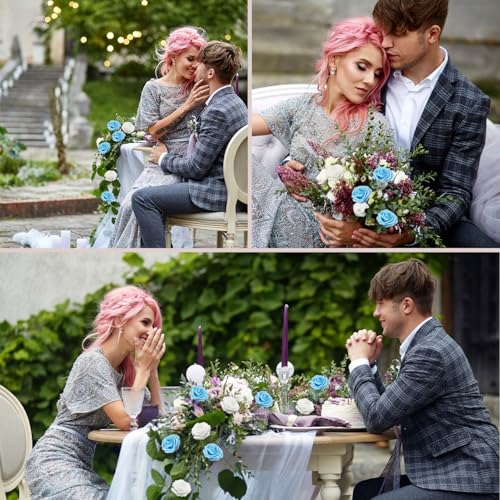 Baby Blue Realistic Roses - 50 Artificial Latex Flowers with Bendable Stems & Leaves - Wedding & DIY Decor (Variation of THIS listing: Baby Blue / 50)