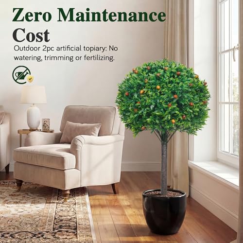 Artificial Topiary Boxwood Ball Trees Set of 2 - 30 Inch Outdoor & Indoor Faux Shrubs with UV Resistance