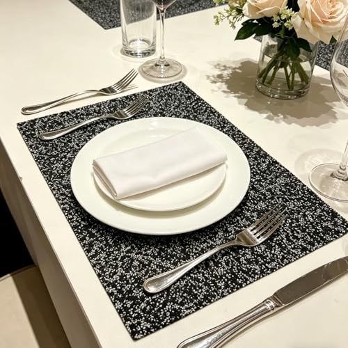 Black Glitter Rhinestone Table Mat - 12x18 Inch Rectangular Diamond Placemat for Party Decor - Variation of THIS listing