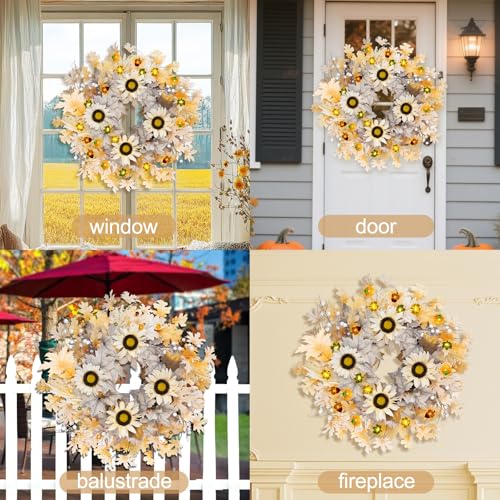 Fall Wreath with Lights 26 Inch Autumn Decor for Front Door & Home