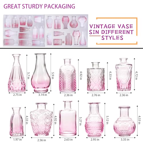 Pink Glass Small Flower Vases Set - 24 Pack for Party Centerpieces
