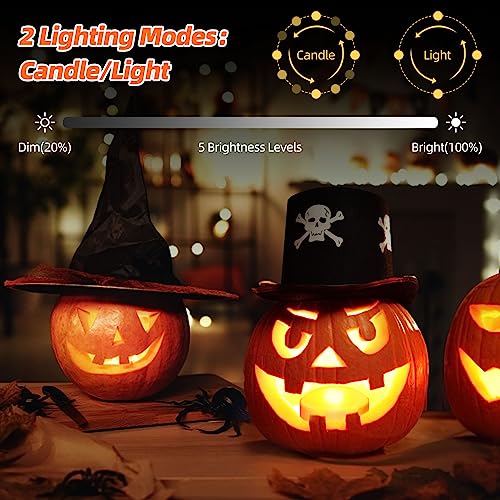 6 Pack LED Flameless Jack-O-Lanterns with Remote Control & Timer - Safe Halloween Decor