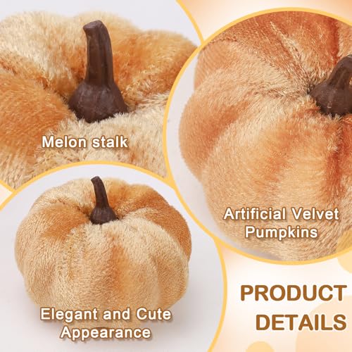 24 Pcs Faux Velvet Fall Pumpkins - Small Artificial Harvest Decorations