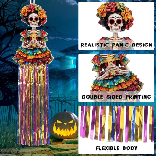 Day of the Dead Hanging Sugar Skull Decorations - Candle Style, 6 Pieces, 3 Ft