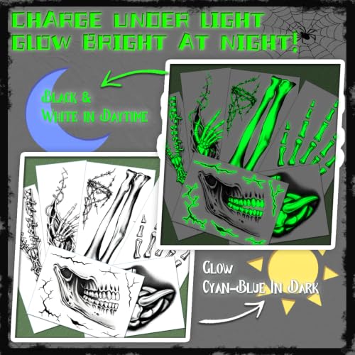 Glow in The Dark Skeleton Face Tattoos for Halloween Costume Party