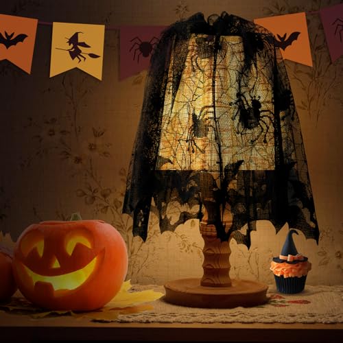 Halloween Lamp Shade Cover Decorations - 20x60 Inch Black Lace Spider Web Design - 1 Piece